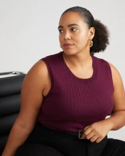 Savvy Fine Knit Sweater Shell in Black Cherry