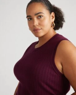 Savvy Fine Knit Sweater Shell in Black Cherry -UNIVERSAL STANDARD USSW1769 190 Workwear Sweater Top Black Cherry 003 636