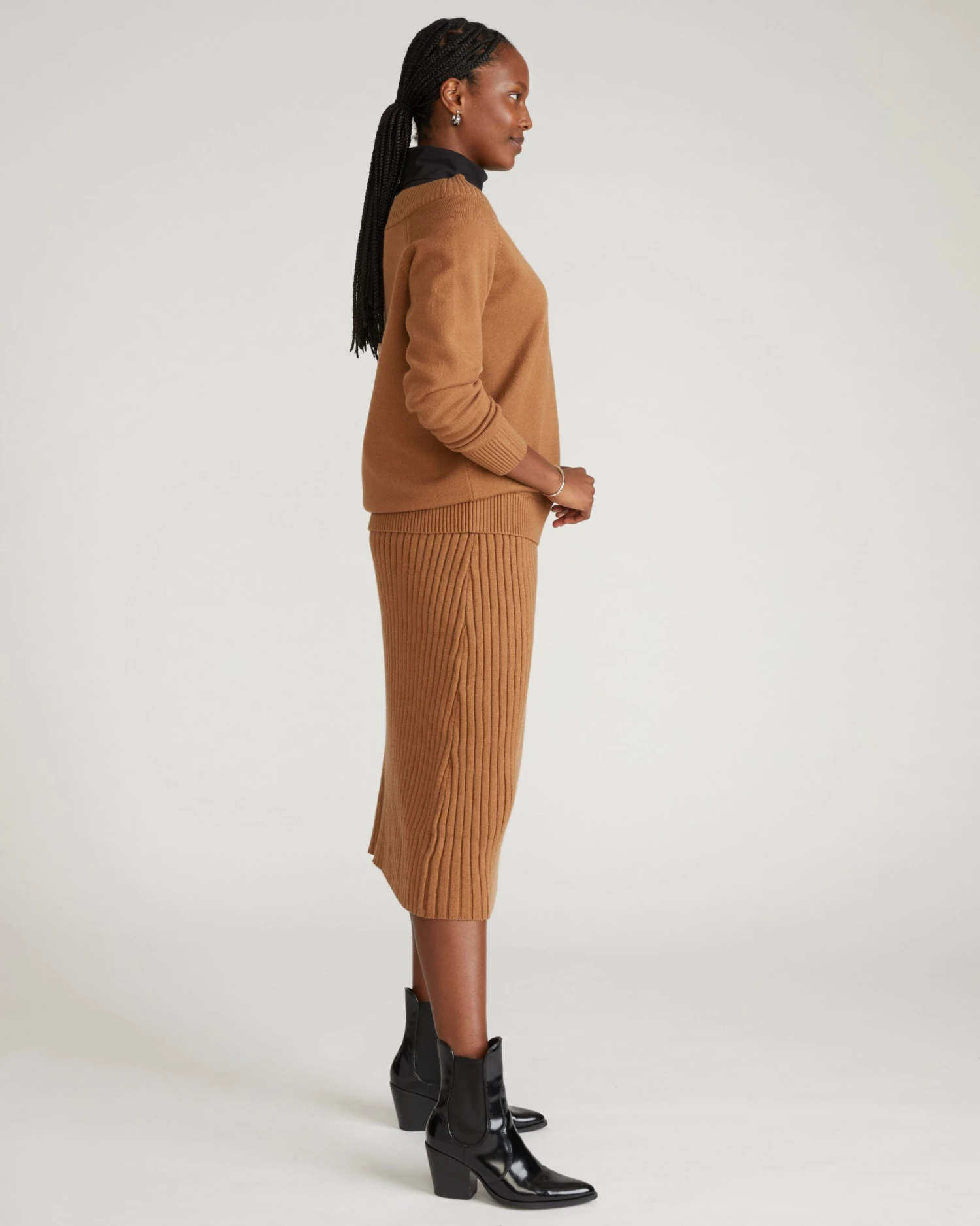 Noomi Cold Shoulder Sweater in Classic Camel 6 Noomi Cold Shoulder Sweater in Classic Camel - Image 4