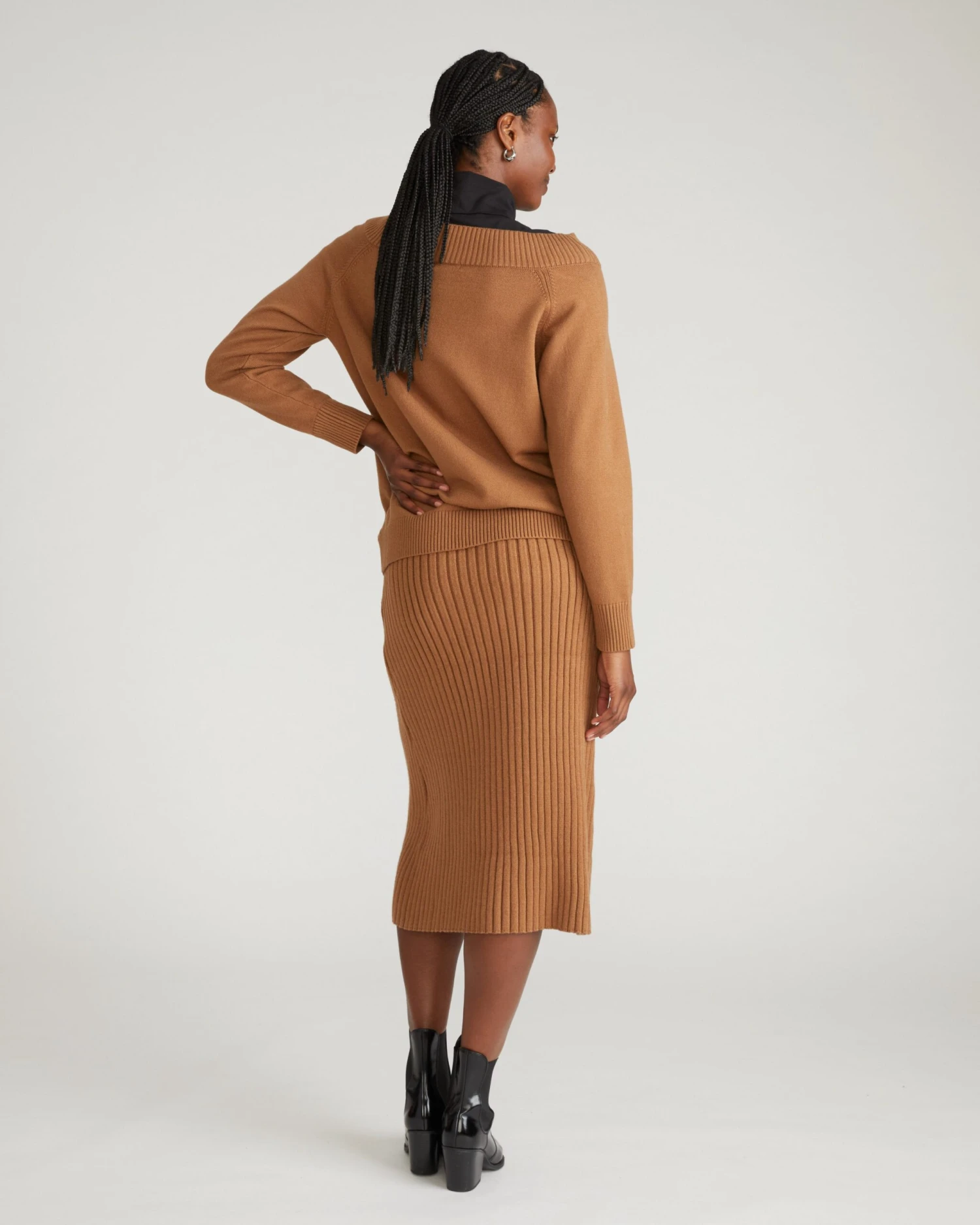 Noomi Cold Shoulder Sweater in Classic Camel 7 Noomi Cold Shoulder Sweater in Classic Camel - Image 5