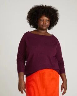 Noomi Cold Shoulder Sweater - Elegant Gamay Knitwear -UNIVERSAL STANDARD USSW2005 825 Better Than Wool Noomi Oversized Sweater Gamay 001 346