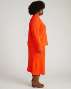 Poppy Red Knit Sweater Skirt - Comfortable High-Waist Midi Skirt -UNIVERSAL STANDARD USSW2007 059 Better Than Wool Risa Sweater Skirt Poppy 002 001