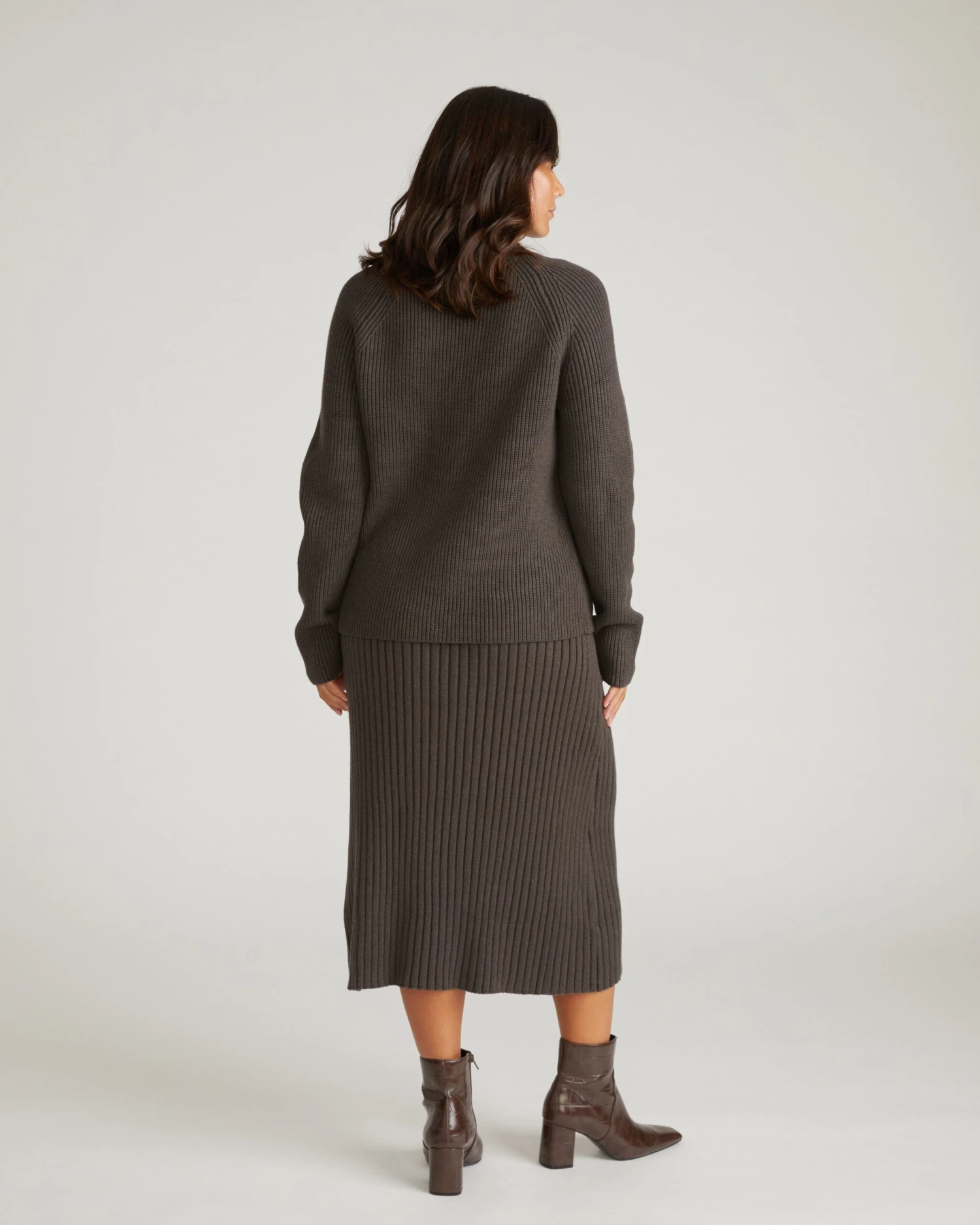 Graphite Gray Knit Sweater Skirt - Chic & Cozy Elastic Waist Skirt 7 Graphite Gray Knit Sweater Skirt - Chic & Cozy Elastic Waist Skirt - Image 5