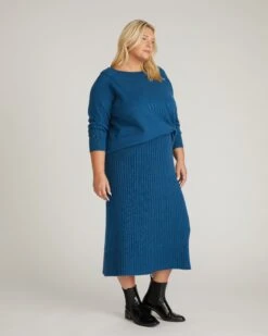 Deep Teal Knit Sweater Skirt - Cozy & Elegant Fall Style -UNIVERSAL STANDARD USSW2007 926 Better Than Wool Risa Sweater Skirt Deep Teal 002 005
