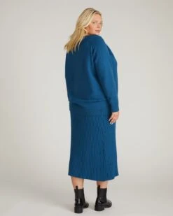 Deep Teal Knit Sweater Skirt - Cozy & Elegant Fall Style -UNIVERSAL STANDARD USSW2007 926 Better Than Wool Risa Sweater Skirt Deep Teal 003 001