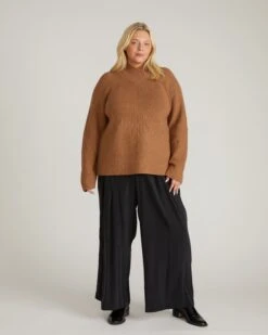 Classic Camel Wrap Neck Pullover Sweater -UNIVERSAL STANDARD USSW2010 211 Better Than Wool Arly Wrap Neck Sweater Camel 001 096