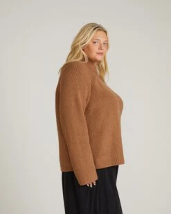 Classic Camel Wrap Neck Pullover Sweater -UNIVERSAL STANDARD USSW2010 211 Better Than Wool Arly Wrap Neck Sweater Camel 002 103