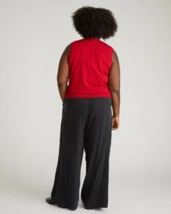 Savvy Carmine Fine Knit Cardigan Vest -UNIVERSAL STANDARD USSW2015 946 Savvy Fine Knit Frankie Cardigan Vest Red Geranium 003 001