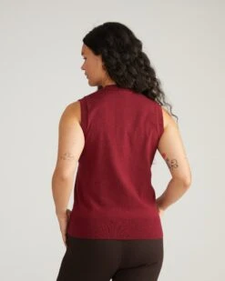 Savvy Fine Knit Cardigan Vest in Red Geranium - Elegant Layering Piece 12 Savvy Fine Knit Cardigan Vest in Red Geranium - Elegant Layering Piece -UNIVERSAL STANDARD USSW2015 190 Savvy Fine Knit Frankie Cardigan Vest Black Cherry 003 661
