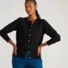 Savvy Fine Knit Crewneck Cardigan - Black Layering Staple 2 Savvy Fine Knit Crewneck Cardigan - Black Layering Staple -UNIVERSAL STANDARD USSW2017 001 Savvy Knit Crewneck Cardigan Black 001 009