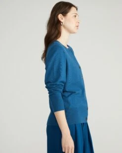 Savvy Fine Knit Crewneck Cardigan - Blue Teal -UNIVERSAL STANDARD USSW2017 926 Savvy Knit Crewneck Cardigan Deep Teal 002 694