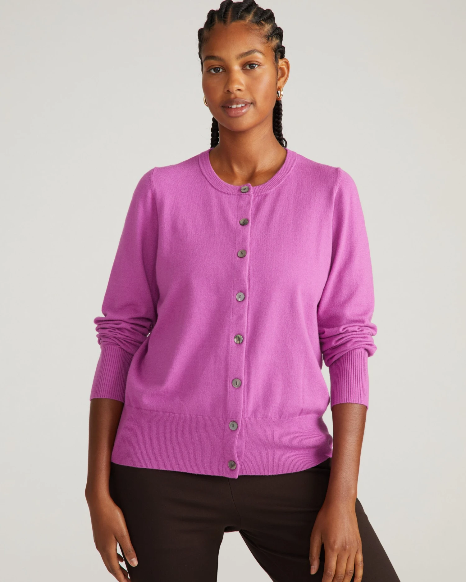 Savvy Fine Knit Crewneck Cardigan - Purple Vision 3 Savvy Fine Knit Crewneck Cardigan - Purple Vision