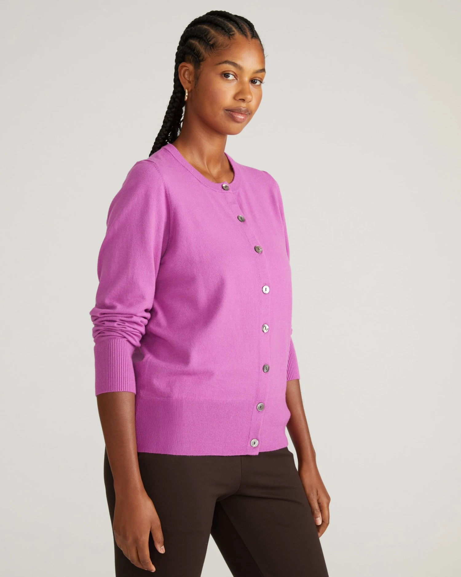 Savvy Fine Knit Crewneck Cardigan - Purple Vision 5 Savvy Fine Knit Crewneck Cardigan - Purple Vision - Image 3