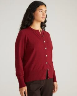 Savvy Fine Knit Crewneck Cardigan in Garnet -UNIVERSAL STANDARD USSW2017 943 Savvy Knit Crewneck Cardigan Garnet 003 182