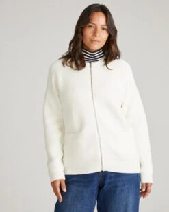 Better-Than-Wool Cream Zip Cardigan - Soft Itch-Free Sweater 11 Better-Than-Wool Cream Zip Cardigan - Soft Itch-Free Sweater -UNIVERSAL STANDARD USSW2019 452 Vicki Better Than Wool Zip Cardigan Cream 002 031