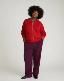 Soft Knit Zip Up Cardigan Sweater - Autumn Red 11 Soft Knit Zip Up Cardigan Sweater - Autumn Red -UNIVERSAL STANDARD USSW2019 929 Vicki Better Than Wool Zip Cardigan Autumnal Red 001 003