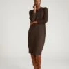 Savvy Fine Knit Everyday Sweater Dress in Espresso -UNIVERSAL STANDARD USSW2035 808 Eco Everyday Sweater Dress Chocolate 001 210