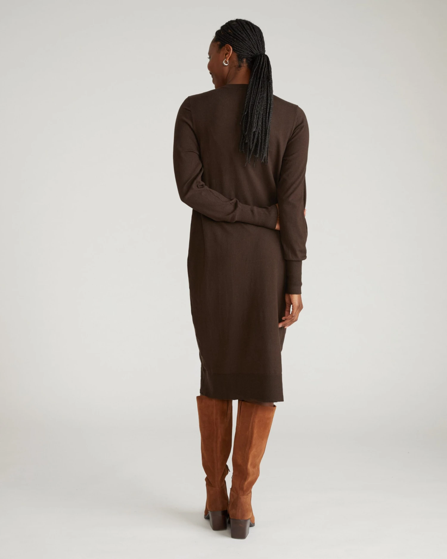 Savvy Fine Knit Everyday Sweater Dress in Espresso 5 Savvy Fine Knit Everyday Sweater Dress in Espresso - Image 3