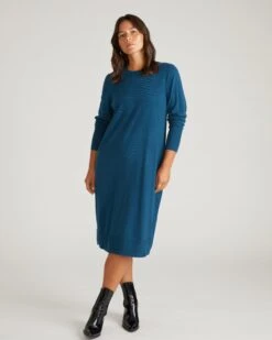 Savvy Fine Knit Everyday Sweater Dress in Deep Teal