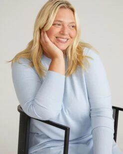 Savvy Fine Knit Everyday Sweater Dress in Silver Blue