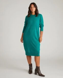 Savvy Fine Knit Everyday Sweater Dress in Green Tourmaline