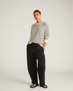 Lauren Classic French Terry Sweatshirt - Ecru/Black Stripe