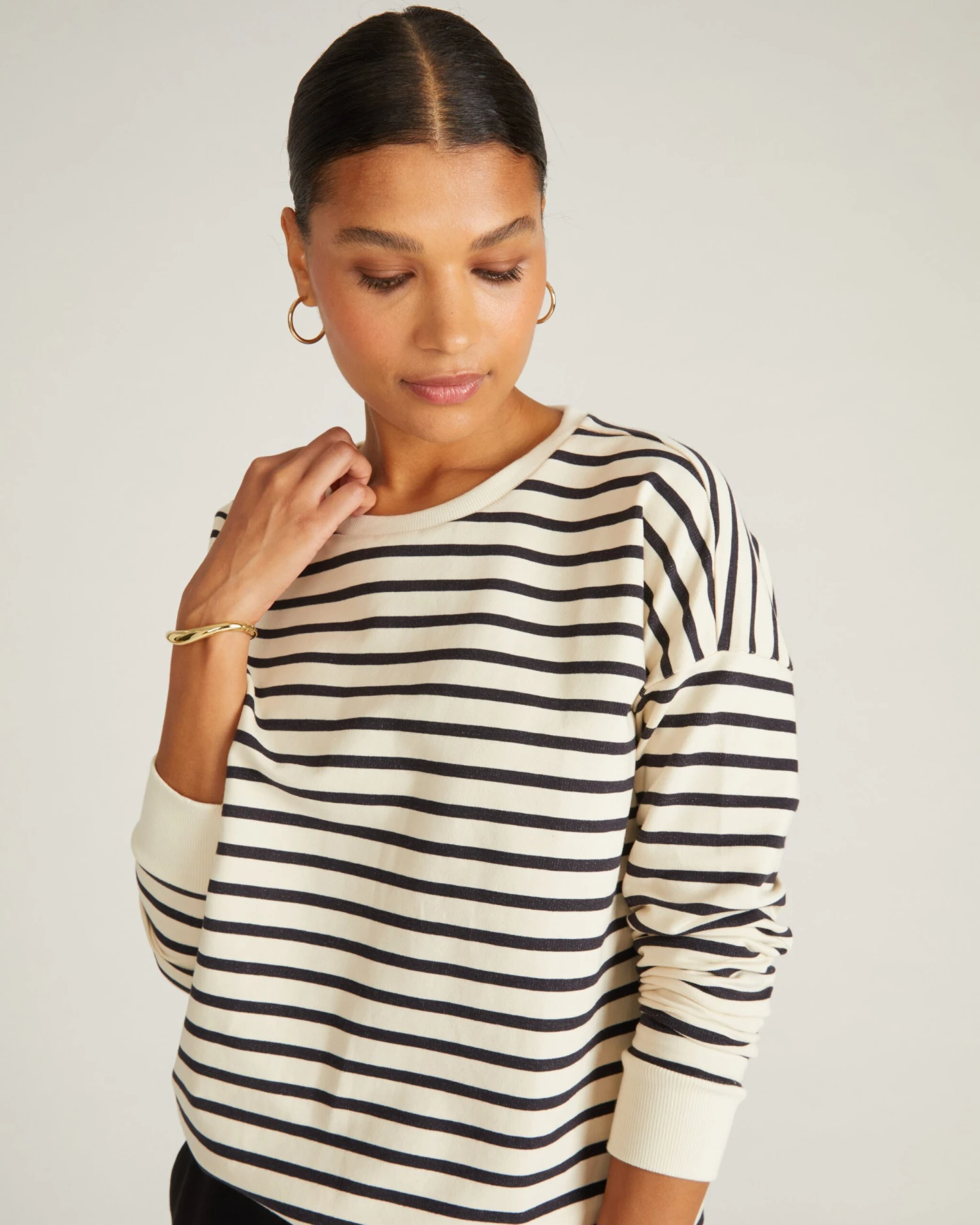 Lauren Classic French Terry Sweatshirt - Ecru/Black Stripe 4 Lauren Classic French Terry Sweatshirt - Ecru/Black Stripe - Image 2