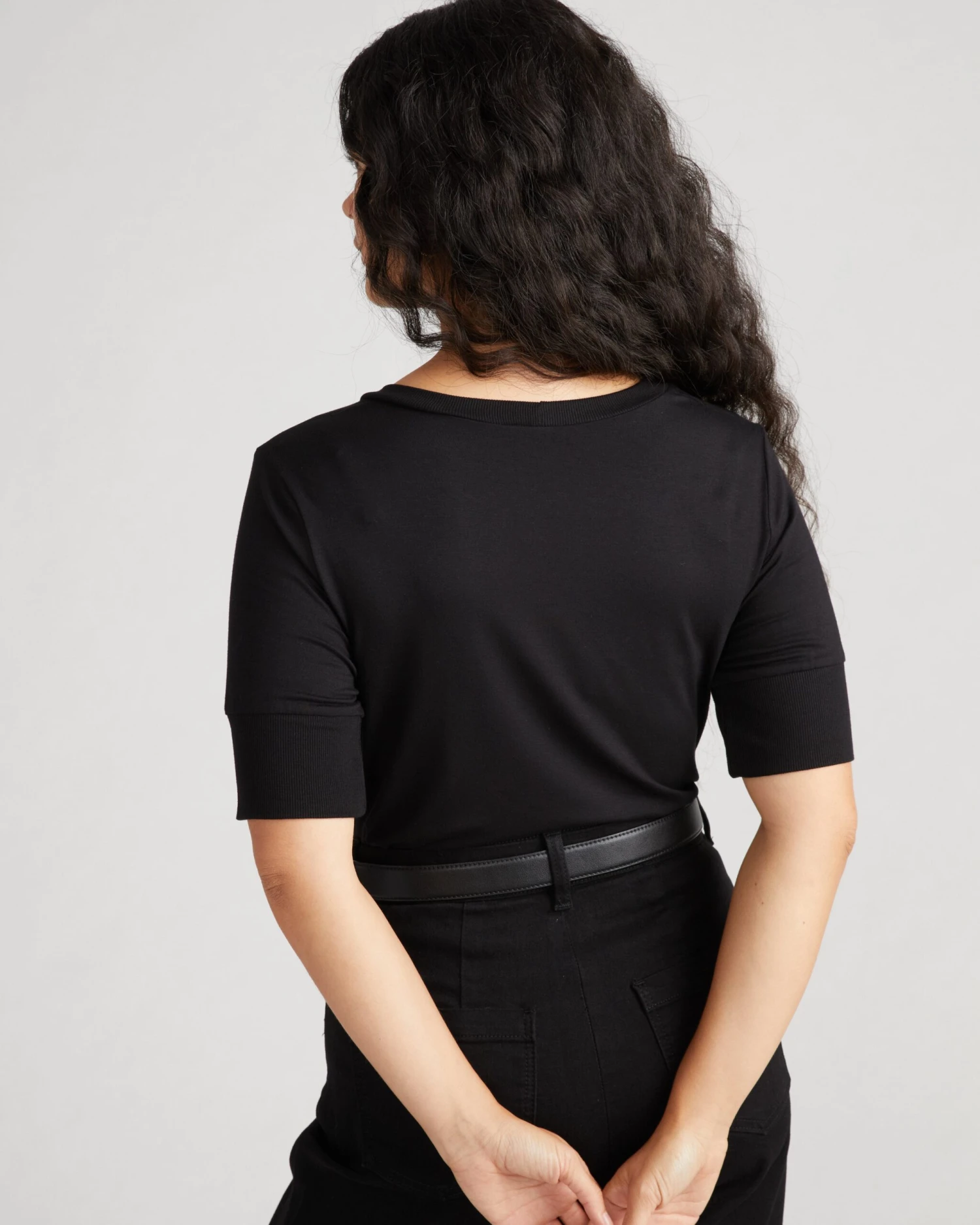 Aimee Liquid Jersey Rib Hem Tee - Black 5 Aimee Liquid Jersey Rib Hem Tee - Black - Image 3