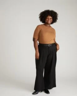 Pima Cotton Elbow Length Sleeve Tee - Premium Camel Stovepipe Top