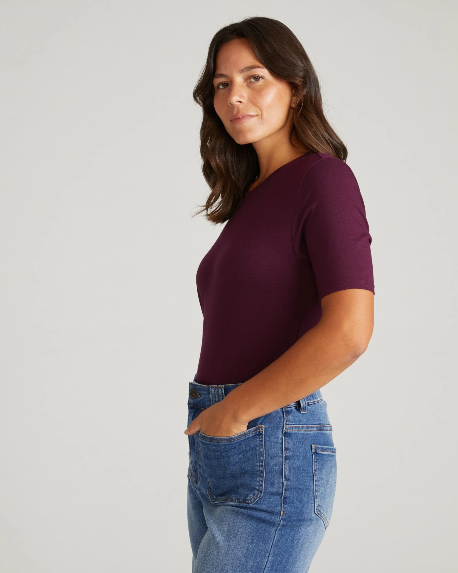 Maia Stovepipe Sleeve Tee - Premium Gamay Elbow-Sleeve Top 4 Maia Stovepipe Sleeve Tee - Premium Gamay Elbow-Sleeve Top - Image 2