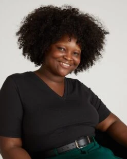 Maia Stovepipe Sleeve V-Neck Tee - Black