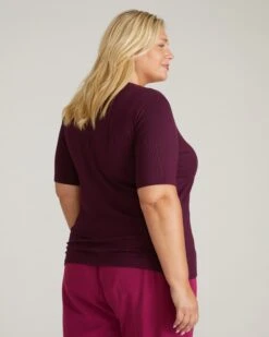 Women's V-Neck Pima Cotton Stovepipe Sleeve Tee - Gamay -UNIVERSAL STANDARD USTO0549V 825 Maia Stovepipe Sleeve V Neck Tee Gamay 003 079