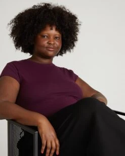 Pima Cotton Cap Sleeve Tee - Ashley Fitted Top in Gamay