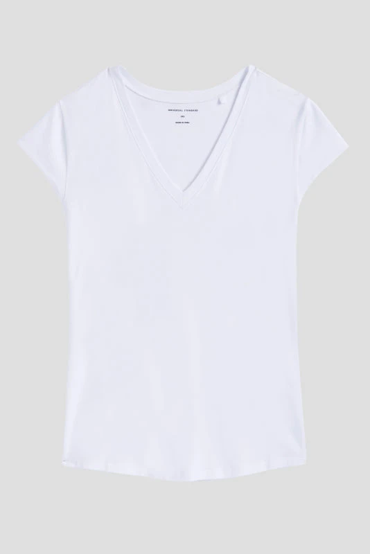 White V Neck Cap Sleeve Tee - Premium Pima Cotton Blend 4 White V Neck Cap Sleeve Tee - Premium Pima Cotton Blend - Image 2