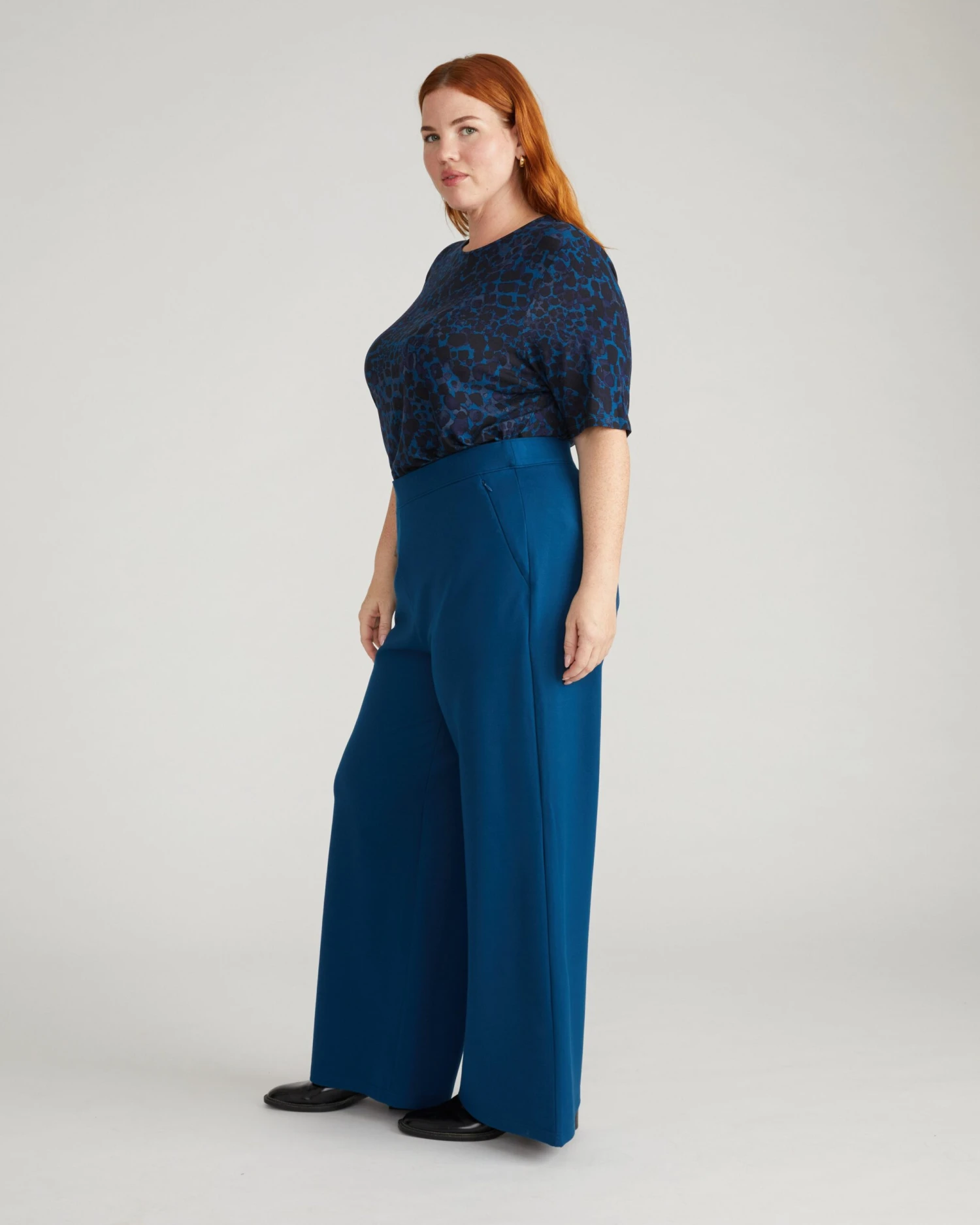 Lily Liquid Jersey Crew Neck Stovepipe Tee - Deep Teal Animal Print 5 Lily Liquid Jersey Crew Neck Stovepipe Tee - Deep Teal Animal Print - Image 3