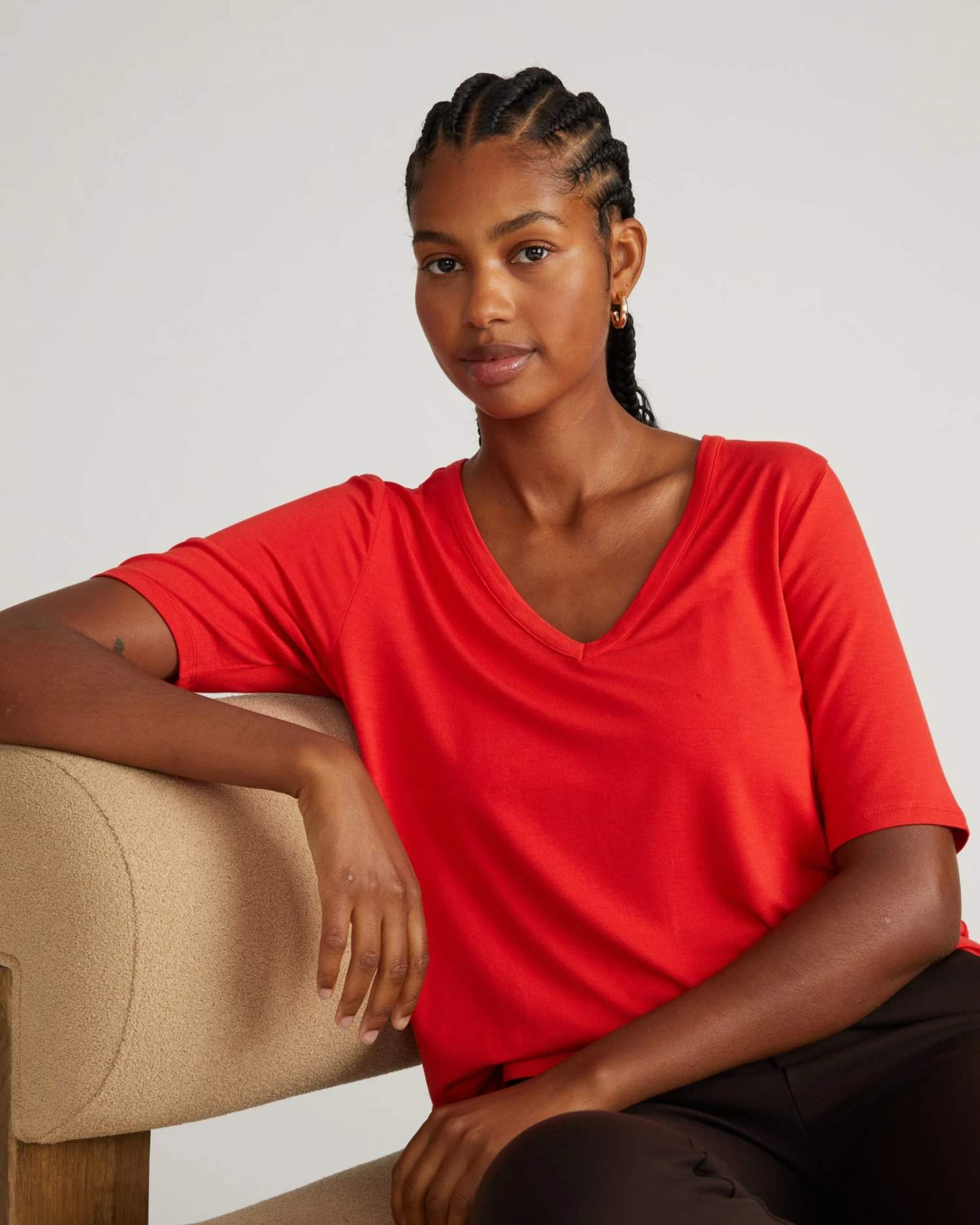 Premium Liquid Jersey V-Neck Stovepipe Tee - Lipstick Red