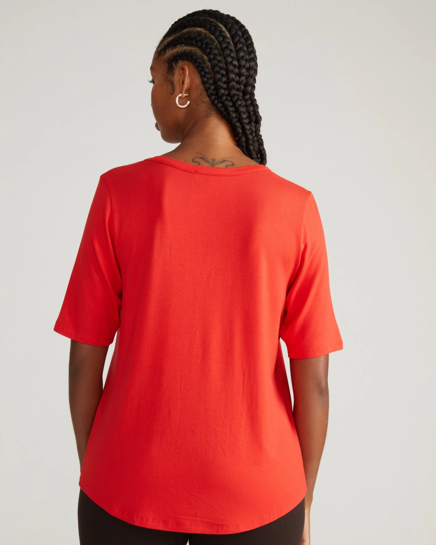 Premium Liquid Jersey V-Neck Stovepipe Tee - Lipstick Red - Image 2