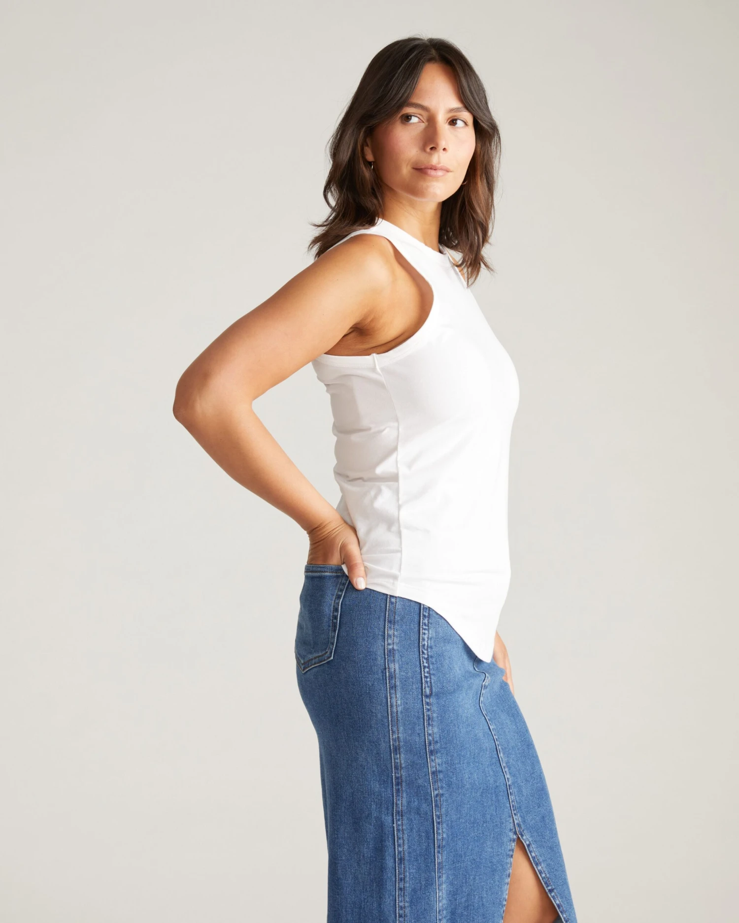 White High Neck Sleeveless Tank Top - Premium Pima Cotton 4 White High Neck Sleeveless Tank Top - Premium Pima Cotton - Image 2