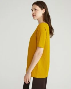 Bella Boatneck Tee in Mustard - Premium Pima Cotton Top -UNIVERSAL STANDARD USTO0886 018 Bella Boatneck Tee Mustard 002 157