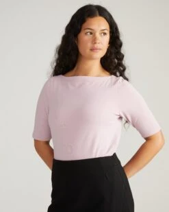 Bella Boatneck Pima Cotton Tee - Elegant Pale Mauve Top