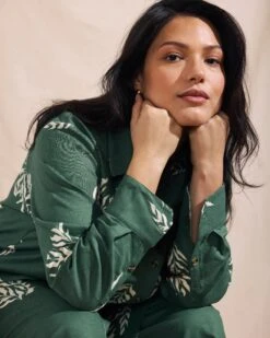 Stretch Linen Hi-Low Tunic in Green Beachgrass Print