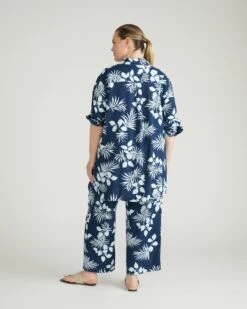 Women's Palm Print Stretch Linen Tunic - Airy Hi-Low Summer Top 13 Women's Palm Print Stretch Linen Tunic - Airy Hi-Low Summer Top -UNIVERSAL STANDARD USTO0892 912Dawn Linen Hi Low TunicPalm Print in Light Blue 003 001