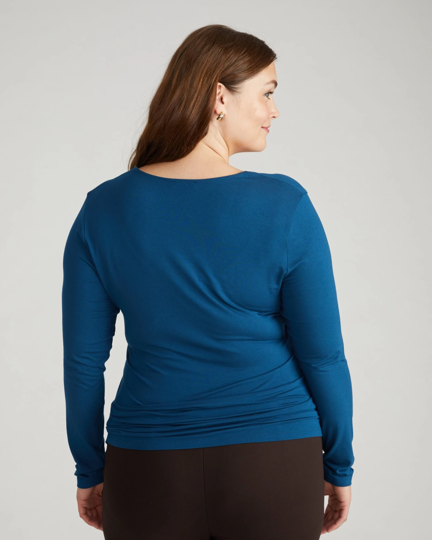 Two-Way Adjustable Long Sleeve Cross Top in Deep Teal Liquid Jersey - Image 3