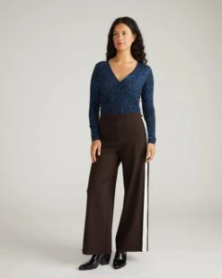 Deep Teal Animal Print Two-Way Long Sleeve Crossover Top