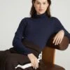 Navy Blue Long Sleeve Turtleneck - Slim Fit Peruvian Cotton Layering Top