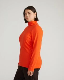 Women's Soft Peruvian Cotton Turtleneck Long Sleeve - Poppy -UNIVERSAL STANDARD USTO0953B 059 Close Fit Turtleneck Poppy 002 056