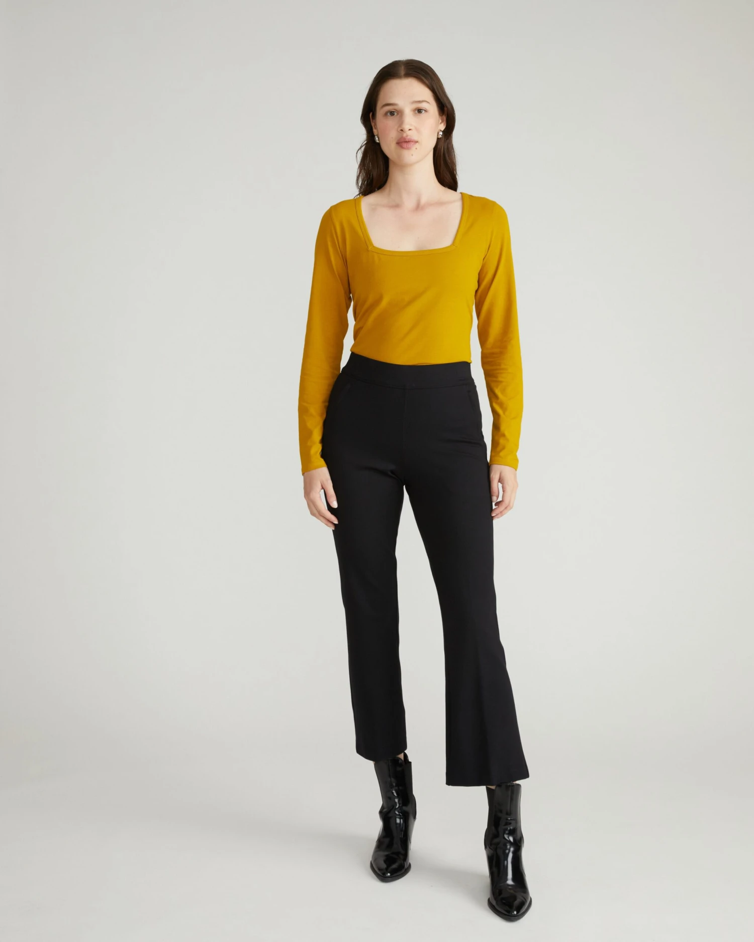 Luxurious Mustard Long Sleeve Square Neck Peruvian Cotton Tee 3 Luxurious Mustard Long Sleeve Square Neck Peruvian Cotton Tee
