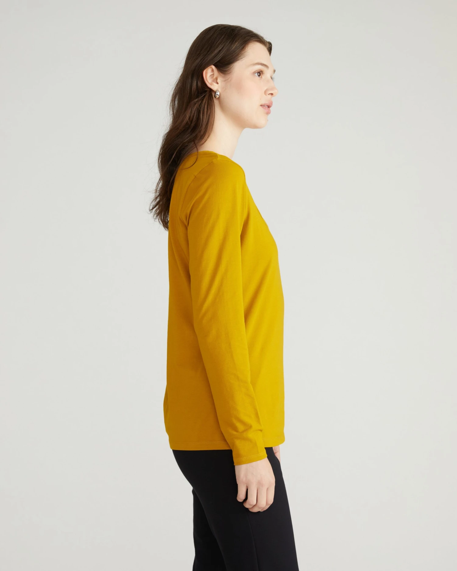 Luxurious Mustard Long Sleeve Square Neck Peruvian Cotton Tee 5 Luxurious Mustard Long Sleeve Square Neck Peruvian Cotton Tee - Image 3
