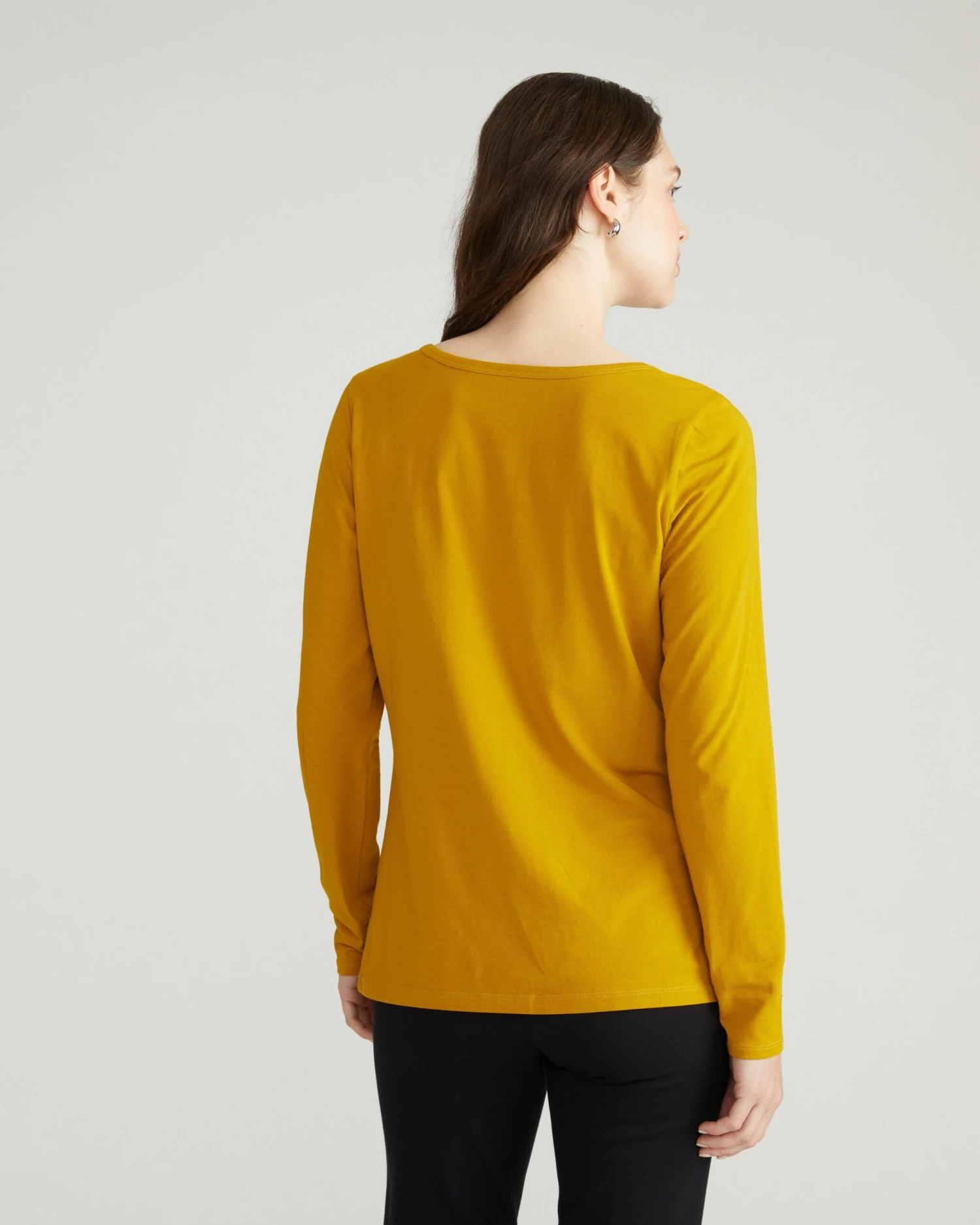 Luxurious Mustard Long Sleeve Square Neck Peruvian Cotton Tee 6 Luxurious Mustard Long Sleeve Square Neck Peruvian Cotton Tee - Image 4