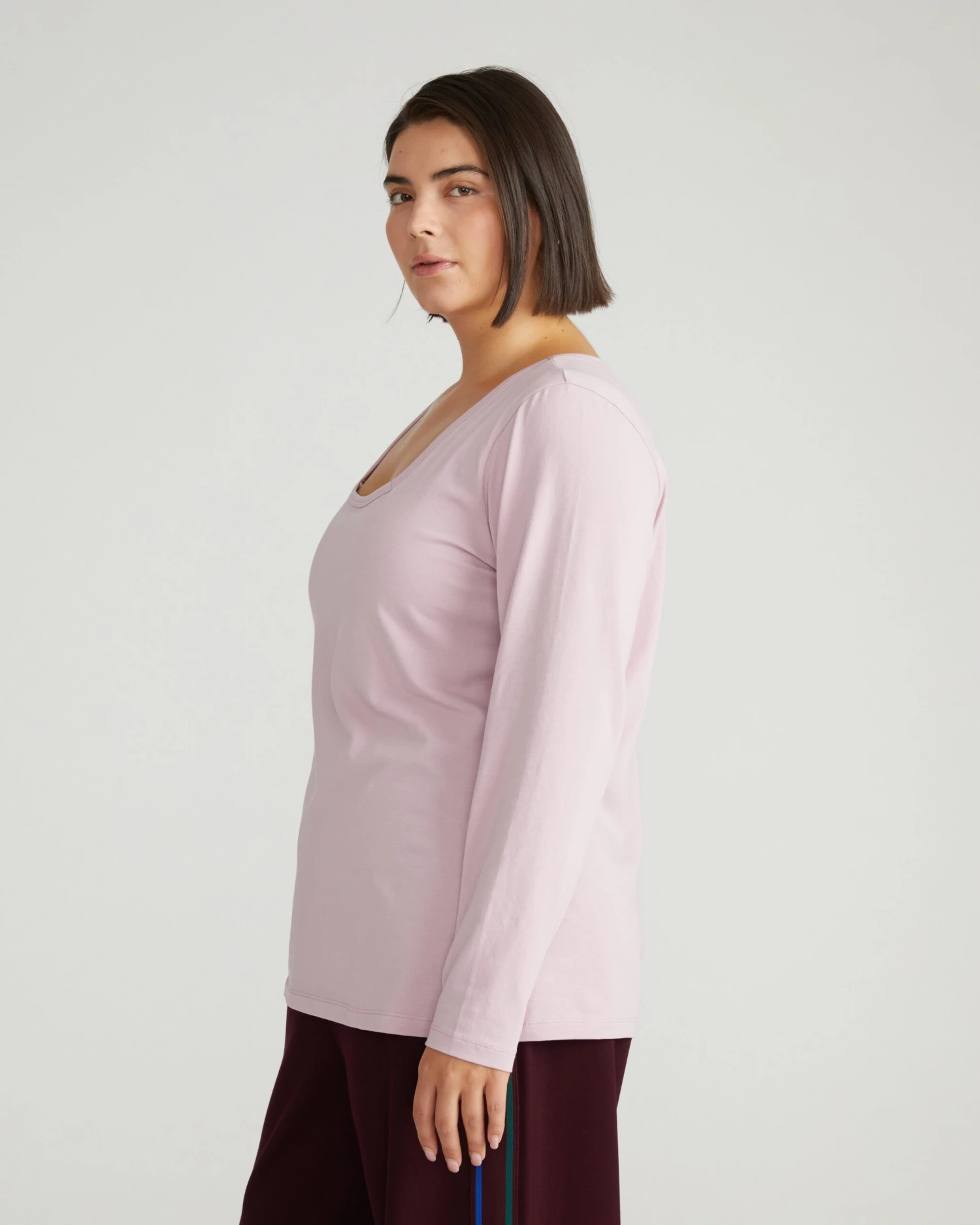 Premium Pale Mauve Long Sleeve Square Neck Cotton Tee 4 Premium Pale Mauve Long Sleeve Square Neck Cotton Tee - Image 2
